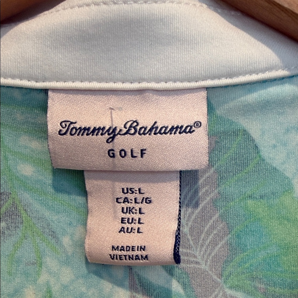 Tommy Bahama Green, Teal & White Tropical Leaf Sleeveless Polo - Picture 2 of 5